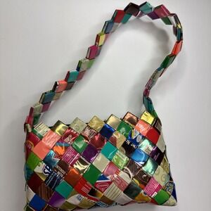 Upcycled‎ Handmade Recycled Wrapper Purse Small Multi Color Zip Closure 8x5